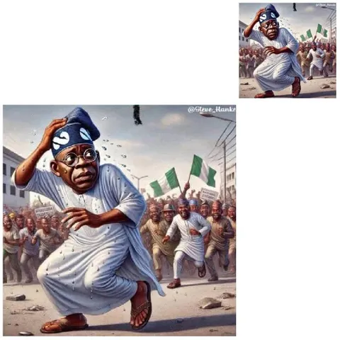 Cartoon Man Running from Crowd