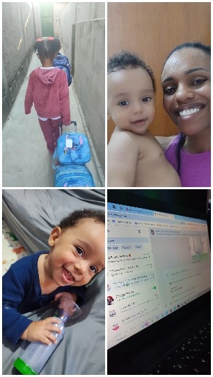 Child with Suitcase and Smiling Baby
