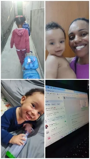 Child with Suitcase and Smiling Baby