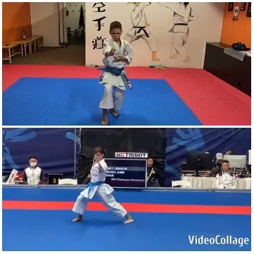 Child Practices Karate in Dojo
