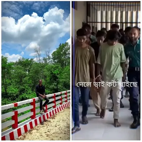 Person on Bridge and Group Walk