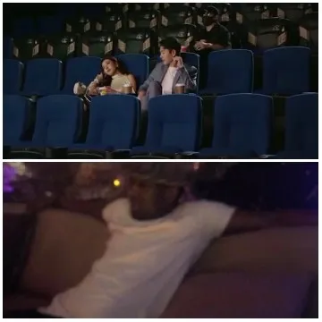Couple in Theater and Person on Couch