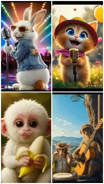 Four Cartoon Animals in Fun Poses