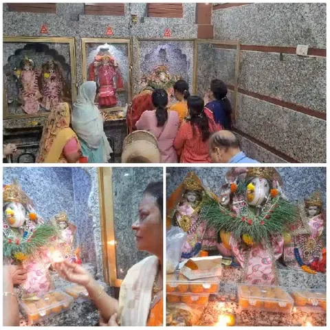 Religious Gathering with Colorful Idols