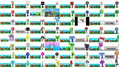 Colorful Cartoon Characters in Rows