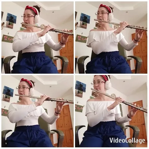 Flute Playing Near Wooden Door