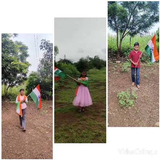 Children Holding Indian Flags Outdoors